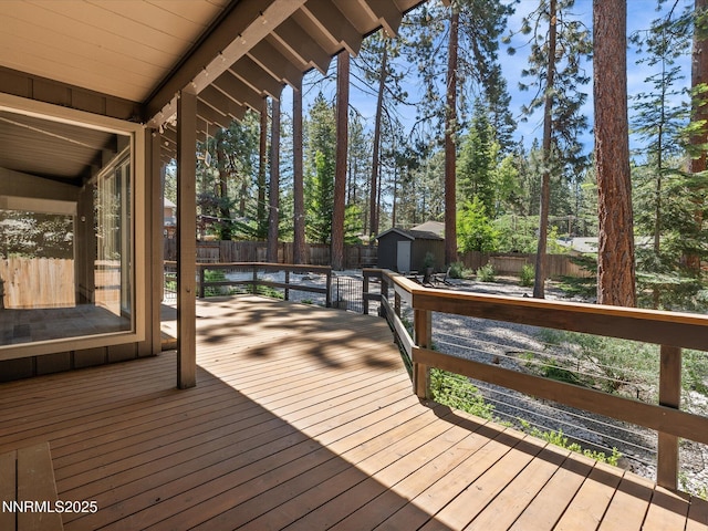 189 Ray Way, Zephyr Cove, NV 89448 - wooden terrace with a storage unit and a fenced backyard