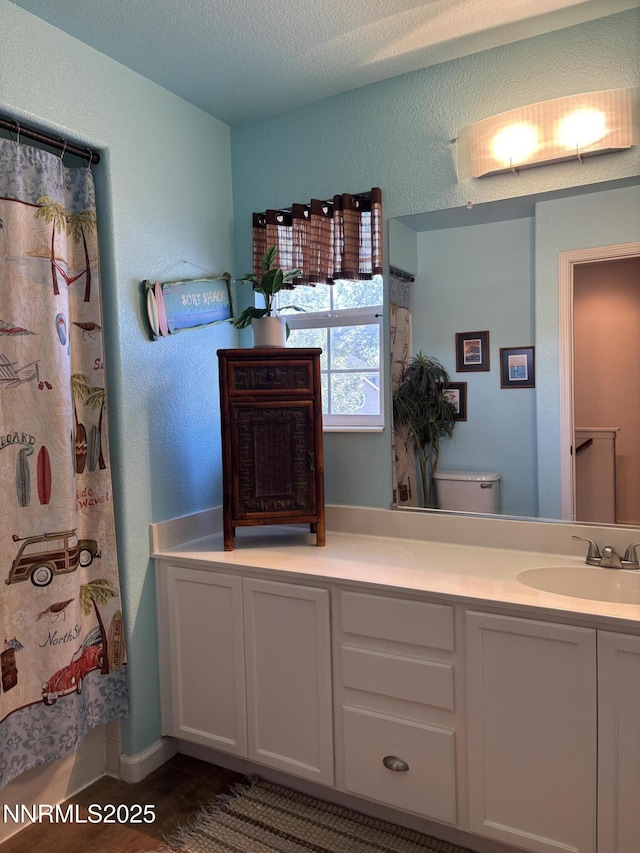 1175 La Cresta Ct, Sparks, NV 89436 - bathroom featuring vanity, a textured wall, and a shower with shower curtain