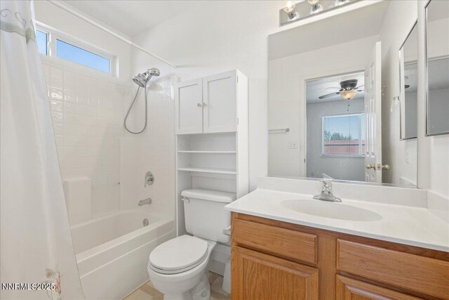 7202 Leonardo Ct, Sun Valley, NV 89433 - full bath featuring shower / tub combo with curtain, vanity, plenty of natural light, and a ceiling fan
