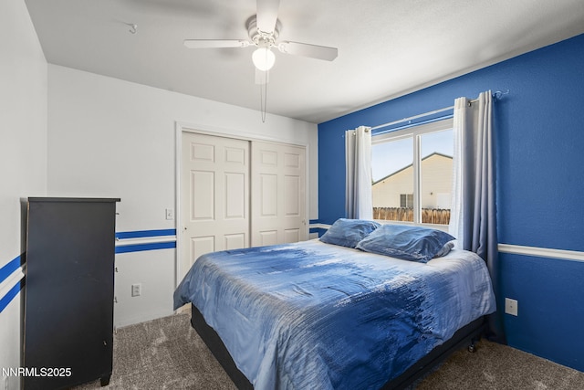 610 Hunter Park Way, Fallon, NV 89406 - bedroom with carpet flooring, a closet, and ceiling fan