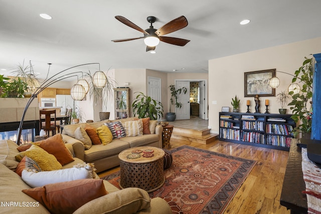 3744 Ranch Crest Dr, Reno, NV 89509 - living area with ceiling fan, wood finished floors, and recessed lighting