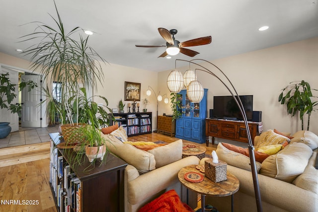 3744 Ranch Crest Dr, Reno, NV 89509 - living area featuring ceiling fan, wood finished floors, and recessed lighting