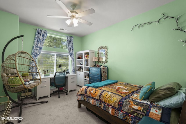 3744 Ranch Crest Dr, Reno, NV 89509 - bedroom featuring light carpet, ceiling fan, and a desk