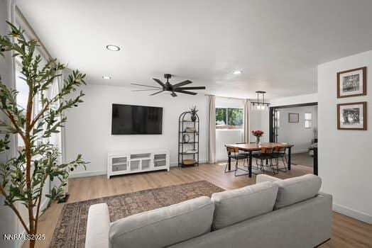 1203 Stanford Way, Sparks, NV 89431 - living area featuring ceiling fan, wood finished floors, and recessed lighting