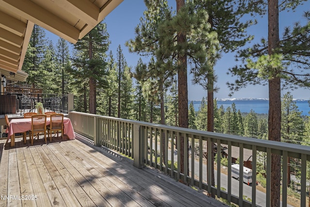 400 Fairview Blvd Unit 20, Incline Village, NV 89451 - wooden deck with a water view and outdoor dining area