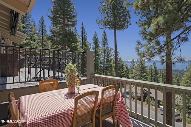 400 Fairview Blvd Unit 20, Incline Village, NV 89451 - wooden terrace with outdoor dining space and a forest view