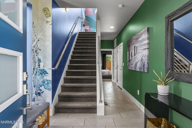 1402 Tonopah St, Reno, NV 89509 - staircase with recessed lighting and tile patterned floors