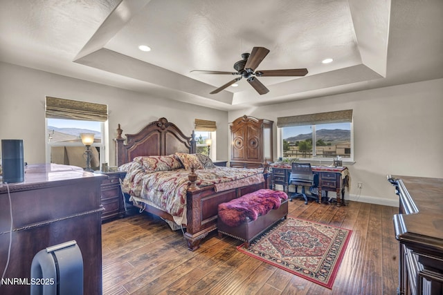150 Brandon Ranch Ct, Reno, NV 89510 - bedroom with a raised ceiling, wood-type flooring, ceiling fan, and recessed lighting