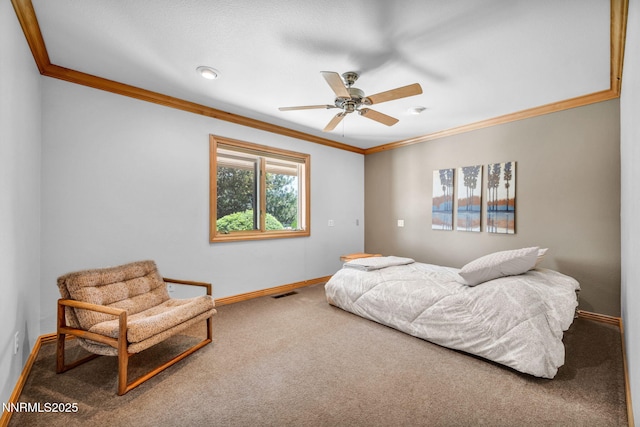 1008 Georgia Ln, Gardnerville, NV 89460 - bedroom featuring ornamental molding, carpet floors, and a ceiling fan