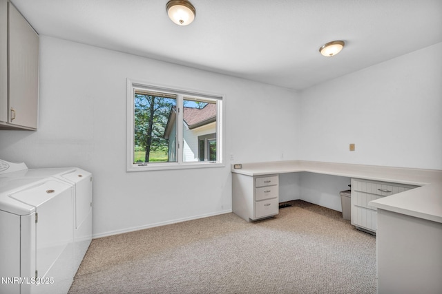 1008 Georgia Ln, Gardnerville, NV 89460 - laundry area with cabinet space, washer and dryer, light carpet, and an office area