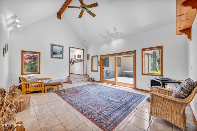 1008 Georgia Ln, Gardnerville, NV 89460 - sitting room with light tile patterned floors, ceiling fan, and rail lighting