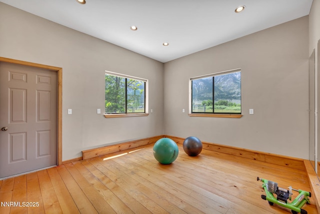 1008 Georgia Ln, Gardnerville, NV 89460 - exercise area featuring recessed lighting and wood-type flooring