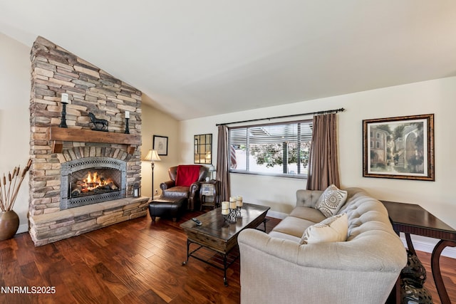 545 Mogul Mountain Dr, Reno, NV 89523 - living area featuring lofted ceiling, wood finished floors, and a stone fireplace