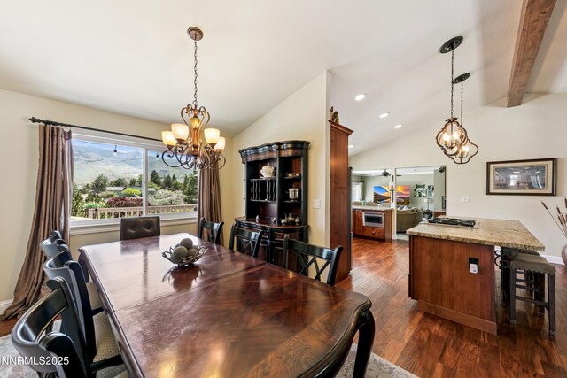 545 Mogul Mountain Dr, Reno, NV 89523 - dining space with a chandelier, vaulted ceiling, dark wood-style floors, and recessed lighting