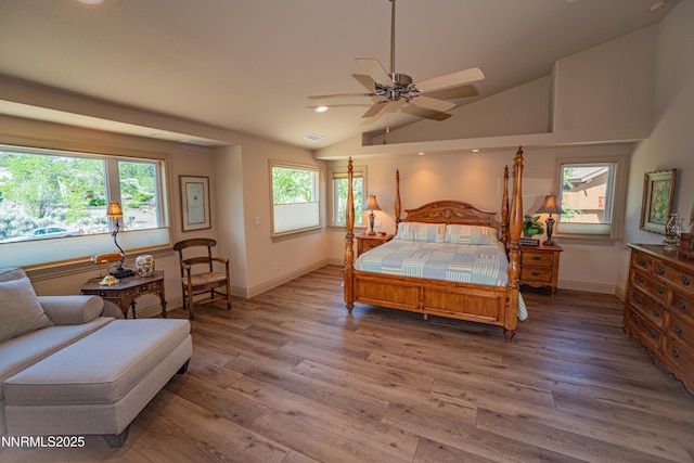 15045 Heathcliff Dr, Reno, NV 89511 - bedroom featuring wood finished floors, lofted ceiling, multiple windows, recessed lighting, and ceiling fan