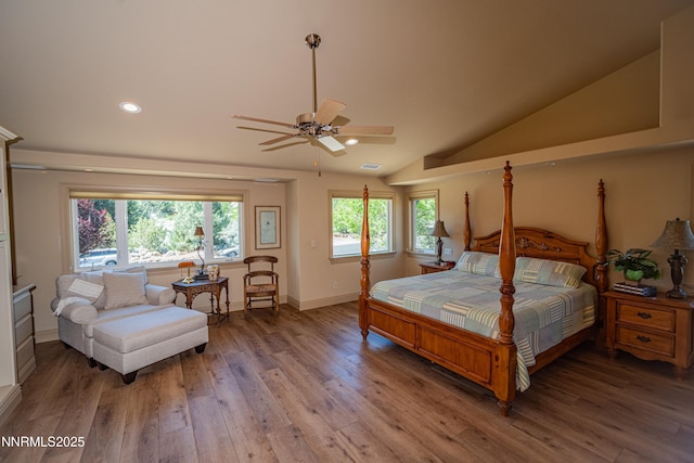 15045 Heathcliff Dr, Reno, NV 89511 - bedroom featuring vaulted ceiling, light wood finished floors, recessed lighting, and a ceiling fan