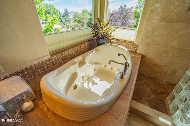 15045 Heathcliff Dr, Reno, NV 89511 - full bath with tile walls, a jetted tub, and plenty of natural light