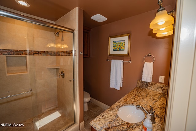 15045 Heathcliff Dr, Reno, NV 89511 - full bathroom with a shower stall, double vanity, tile patterned floors, and recessed lighting