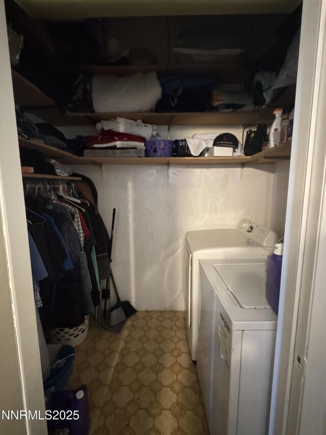 468 S Maine St, Fallon, NV 89406 - laundry area with tile patterned floors and washer and clothes dryer