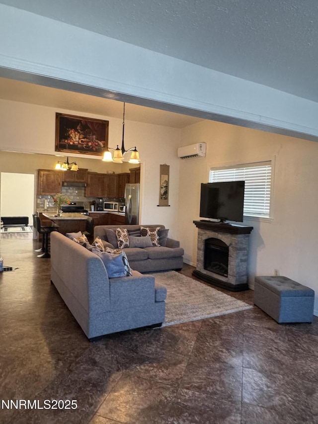 468 S Maine St, Fallon, NV 89406 - living room with an AC wall unit and a fireplace