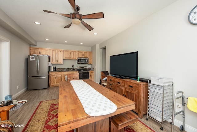 2092 Canterbury Ln, Carson City, NV 89703 - dining space featuring ceiling fan, recessed lighting, and light wood-style flooring