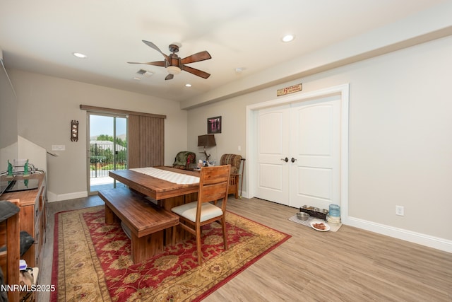 2092 Canterbury Ln, Carson City, NV 89703 - dining space with ceiling fan, light wood-style flooring, and recessed lighting