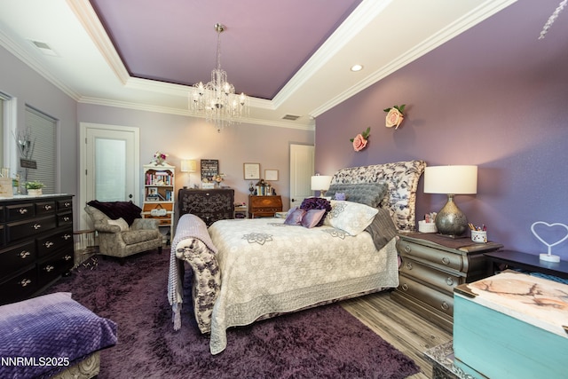 2092 Canterbury Ln, Carson City, NV 89703 - bedroom featuring a chandelier, a tray ceiling, and crown molding