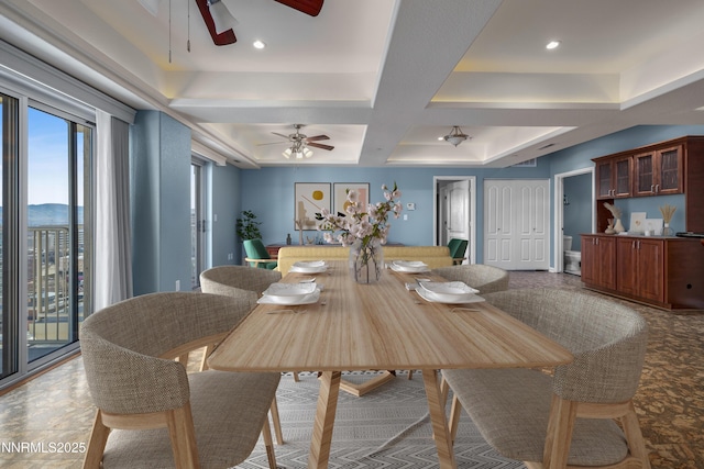 200 W 2nd St Apt 1501, Reno, NV 89501 - dining room with ceiling fan, coffered ceiling, beamed ceiling, and recessed lighting
