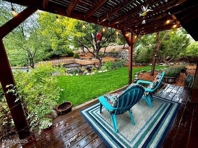 80 Bobcat Dr, Reno, NV 89523 - wooden terrace with a pergola and a lawn