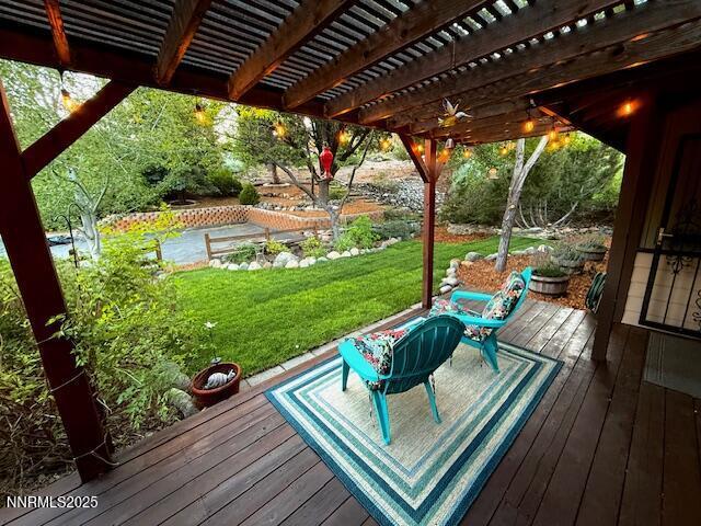 80 Bobcat Dr, Reno, NV 89523 - wooden deck with a yard and a pergola