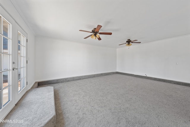1314 Johnson Ln, Minden, NV 89423 - carpeted empty room with healthy amount of natural light, crown molding, french doors, and ceiling fan