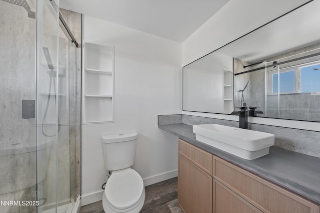 1314 Johnson Ln, Minden, NV 89423 - full bath featuring a stall shower, vanity, and wood finished floors