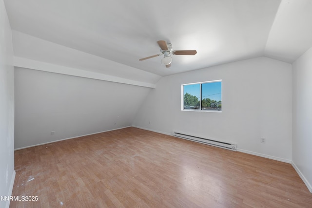 1314 Johnson Ln, Minden, NV 89423 - empty room with baseboard heating, lofted ceiling, a ceiling fan, and light wood-type flooring