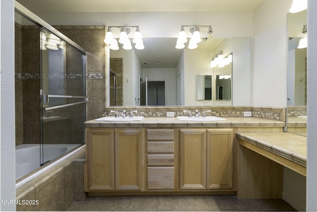 7680 Stone Bluff Way, Reno, NV 89523 - bathroom featuring double vanity, tiled shower / bath combo, and tile patterned floors