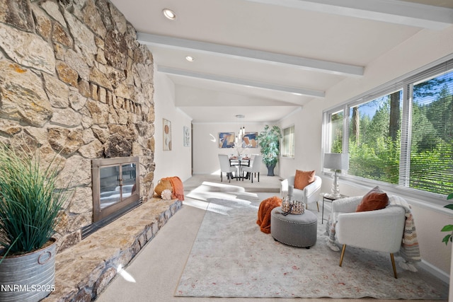25 Yellow Pine Cir, Reno, NV 89511 - living area featuring carpet flooring, a stone fireplace, and recessed lighting