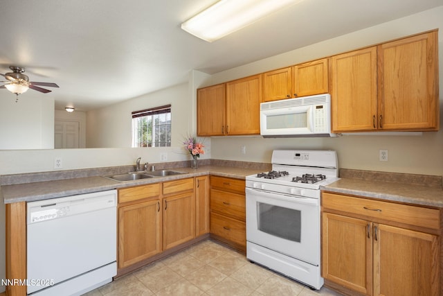 8733 Sunset Breeze Dr, Reno, NV 89506 - kitchen featuring white appliances and a ceiling fan