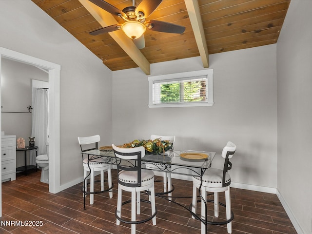 699 Lakeview Dr, Zephyr Cove, NV 89448 - dining area featuring wood finish floors, wooden ceiling, ceiling fan, and breakfast area