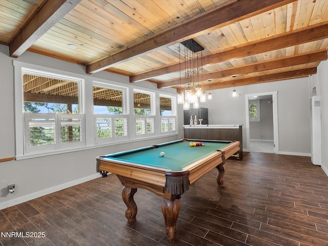 699 Lakeview Dr, Zephyr Cove, NV 89448 - recreation room with a wooden ceiling with exposed beams, dark wood-style floors, and billiards table