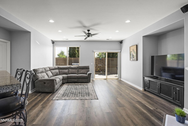 590 S Sand Crane Cir, Sparks, NV 89436 - living room with recessed lighting, a ceiling fan, and dark wood-style flooring