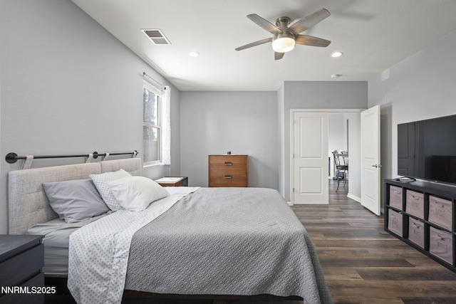 590 S Sand Crane Cir, Sparks, NV 89436 - bedroom with dark wood finished floors, recessed lighting, and ceiling fan