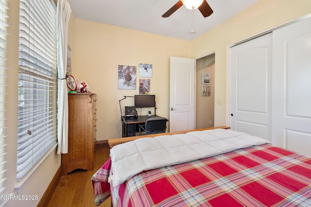 16956 Rue Du Parc Ave, Reno, NV 89511 - bedroom featuring wood finished floors, a closet, and a ceiling fan