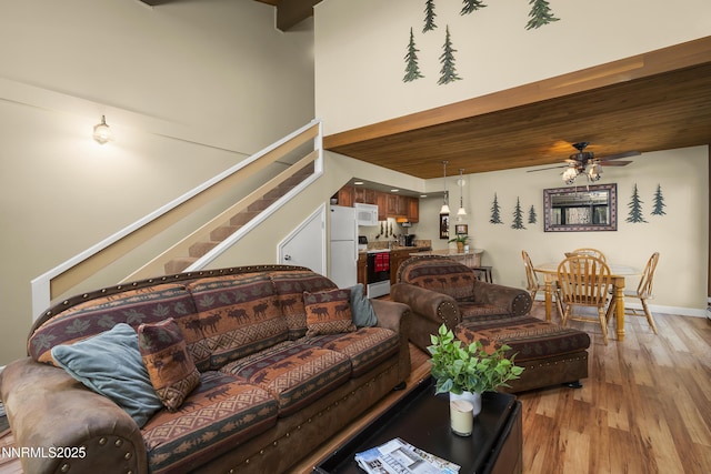 123 Juanita Dr Unit 1-7, Incline Village, NV 89451 - living area featuring stairs, light wood-type flooring, and ceiling fan