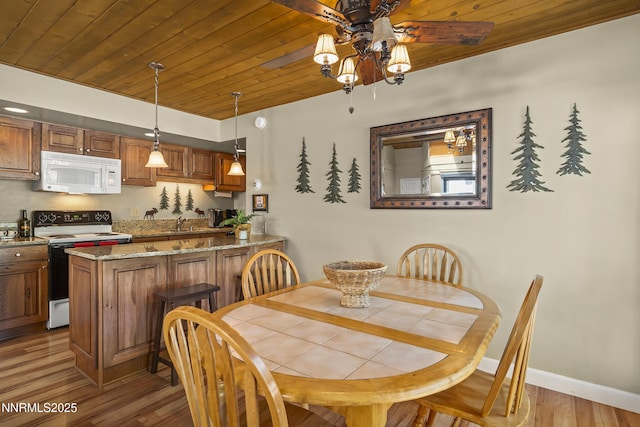 123 Juanita Dr Unit 1-7, Incline Village, NV 89451 - dining space with wooden ceiling, a ceiling fan, and wood finished floors