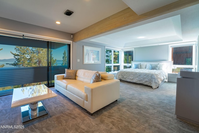 275 Chukkar Dr, Glenbrook, NV 89413 - carpeted bedroom featuring access to outside, recessed lighting, and beam ceiling