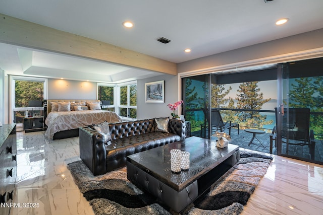 275 Chukkar Dr, Glenbrook, NV 89413 - bedroom featuring marble tiled floors, recessed lighting, and access to outside
