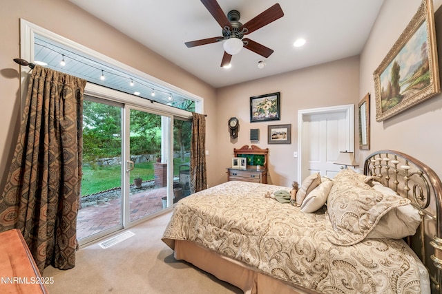 171 Mill St, Genoa, NV 89411 - bedroom featuring access to exterior, light colored carpet, and a ceiling fan