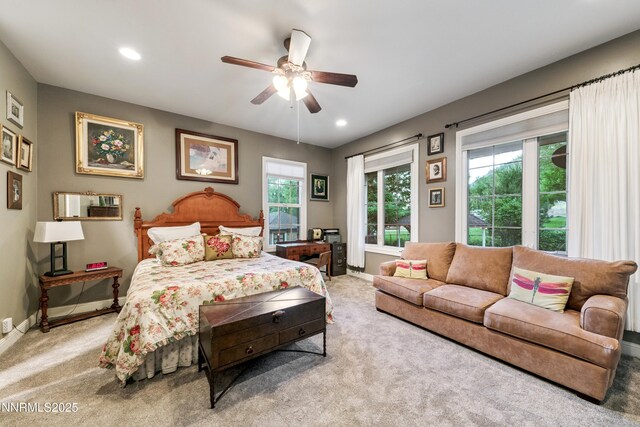 171 Mill St, Genoa, NV 89411 - bedroom featuring carpet, multiple windows, recessed lighting, and ceiling fan
