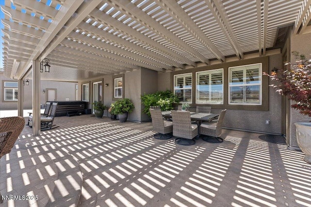 10 Diamond Strm Ct, Sparks, NV 89441 - view of patio / terrace featuring a hot tub, a pergola, and outdoor dining area