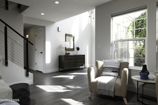3323 Deer Ridge Ct, Reno, NV 89509 - sitting room featuring recessed lighting, stairs, and wood finished floors