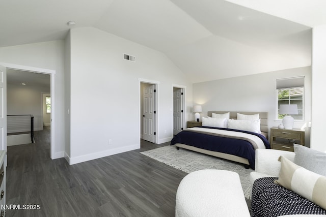 3323 Deer Ridge Ct, Reno, NV 89509 - bedroom featuring dark wood-type flooring, multiple windows, and high vaulted ceiling